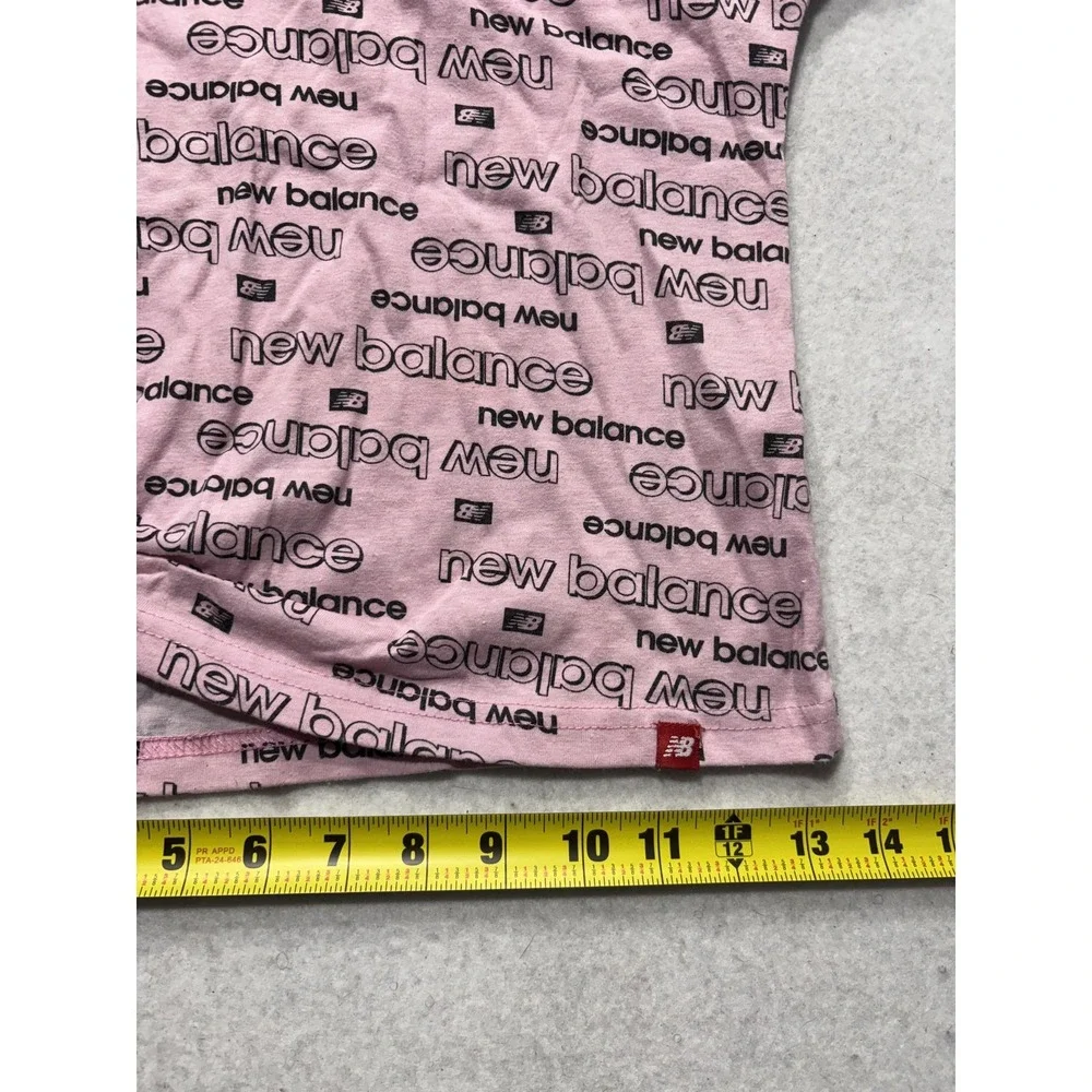 New Balance Shirt Girls S 7/8 Pink Allover Logo Knot Hem Graphic Tee Athletic